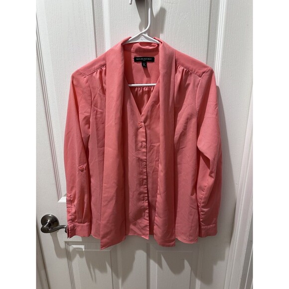 Banana Republic Tie Long Sleeve Blouse Top Salmon Petite XS - Picture 10 of 10